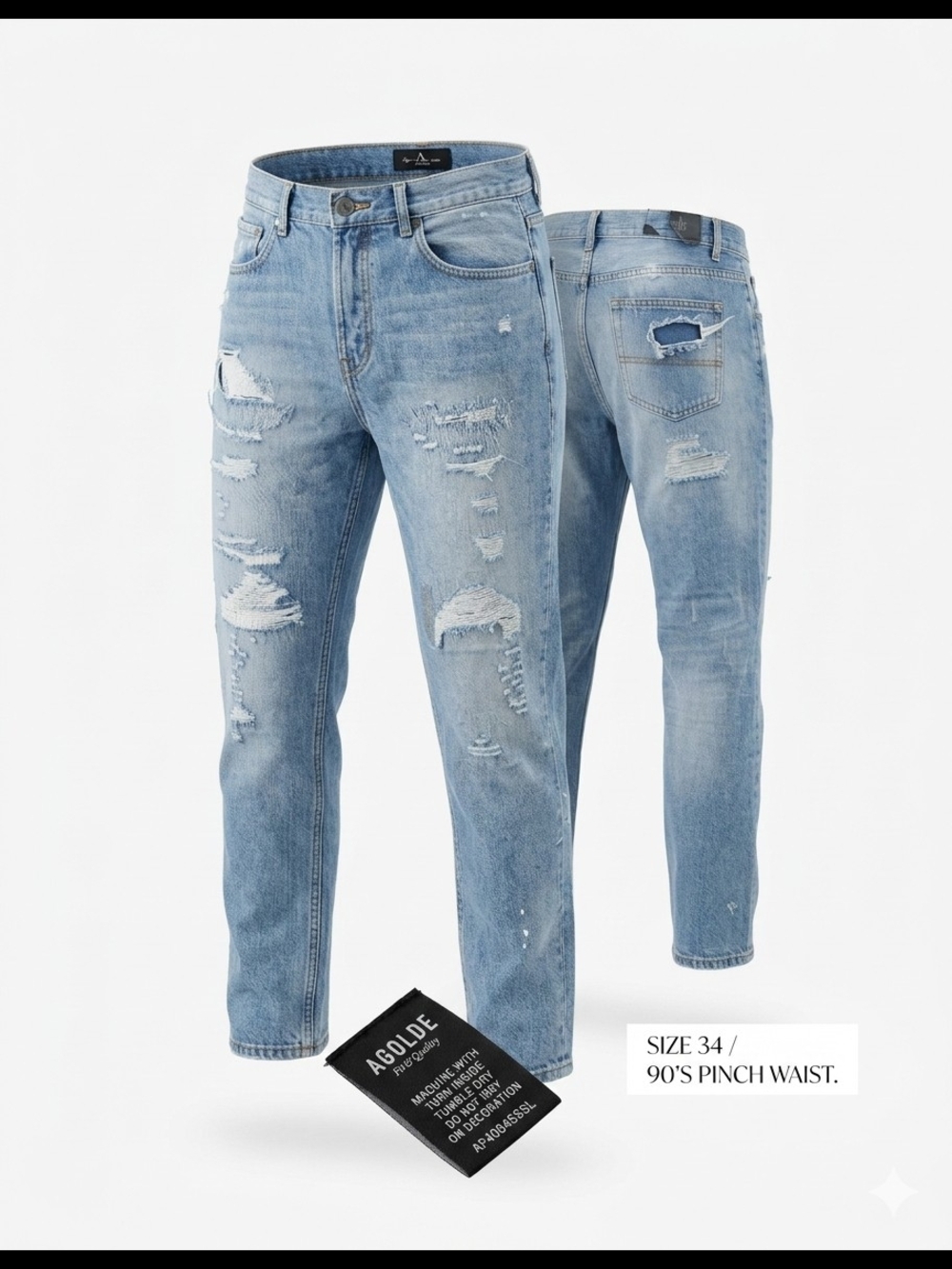 🔥 AGOLDE 90'S PINCH WAIST JEANS - SIZE 34/30 - AGGRESSIVE DISTRESSING 🔥